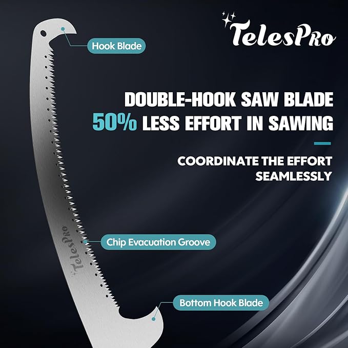 TelesPro Extendable Tree Trimmer: Manual Pole Saw | 6-24ft Telescoping Pruning Pole for Tree Trimming | Saw Attachment, Safety Goggles, and Gloves Included | Trim Branches up to 2" Diameter