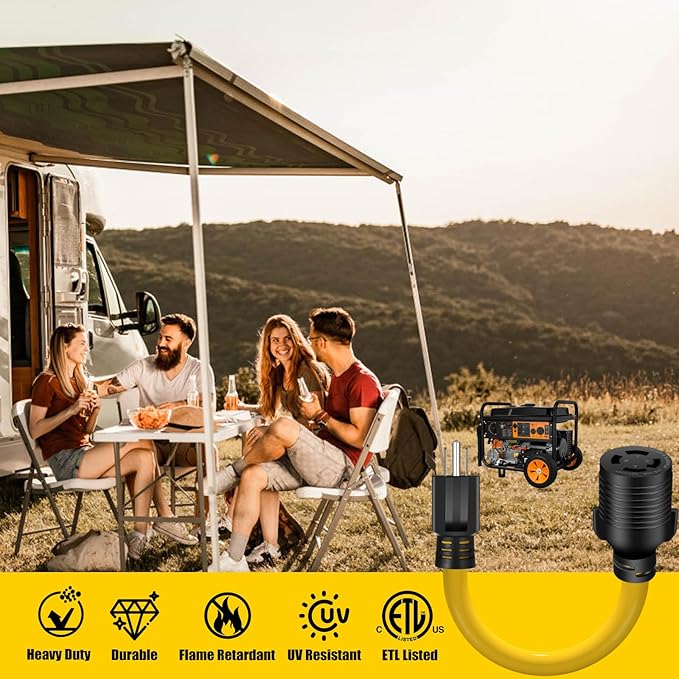 5-15P to L14-30R Power Adapter Cord, Household 3 Prong 15 Amp 5-15 Male Plug to 4 Prong 30 Amp L14-30 Female Receptacle Twsit Lock,Generator to House Inlet Box Adapter, ETL Listed