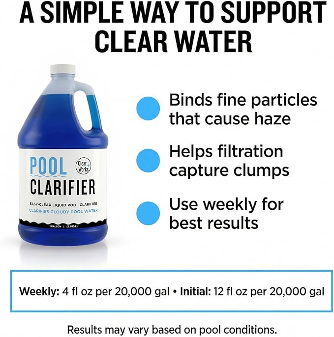 Pool Clarifier, Water Clarifier for Pool, Pool Water Clarifier for Above Ground & Inground Pools, 1 Gallon (128 fl oz), Clears Cloudy Pool Water, Chlorine & Saltwater Compatible
