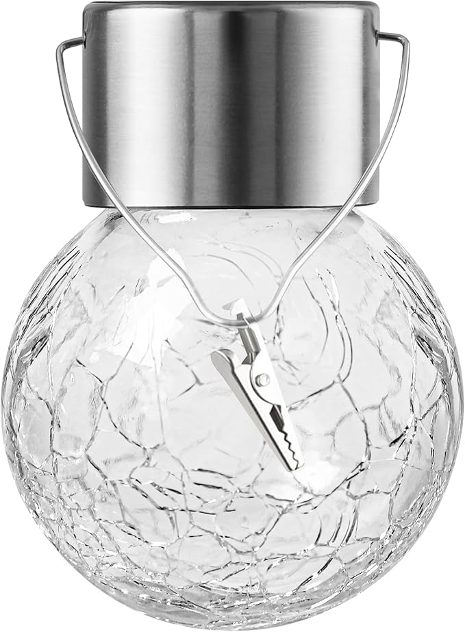 Solar Lights Outdoor Hanging Decorative Globe 8 Pack, Waterproof Solar Lantern with Handle and Clip, Solar Powered Glass Ball Lights for Garden Yard Fence Tree Umbrella Holiday Décor, Cold White