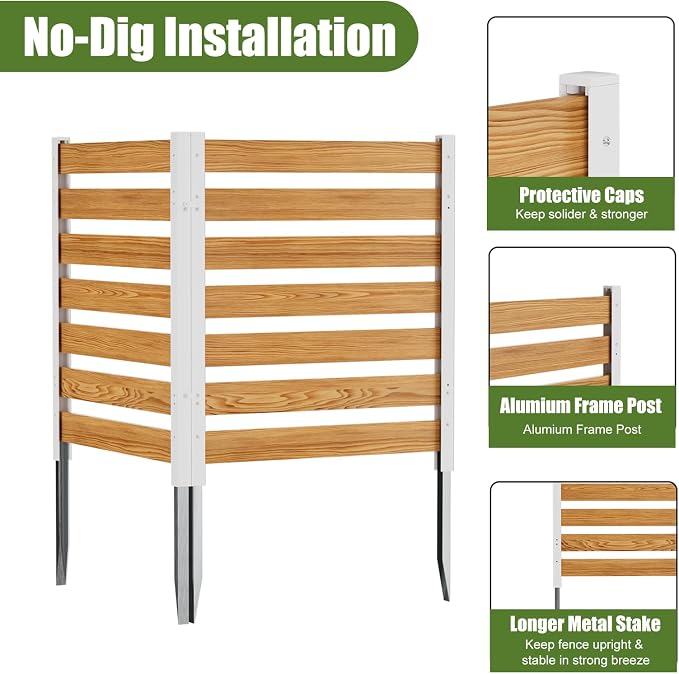 Outdoor Privacy Fence Wood Fence Privacy Screen No Dig Fence Panels Fencing for Garden Patio Pool Equipment Enclosure for Outside (Louvered-38 W x 42" H(2-Panel),White)