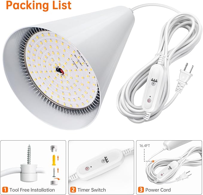 Bstrip Hanging Grow Lights for Indoor Plants-25W Full Spectrum 5000K Plant Light with 4H/9H/14H Timer& 16.4FT Power Cord for Indoor Growing, Ideal for Large Tall Plant, Garden and Flowers Greenhouse