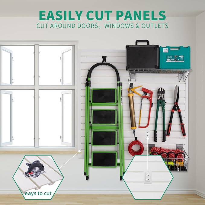 FRAYSCENT Slat Wall Paneling Garage Slat Wall Storage Systems Slatwall Panels Power Tool Organizer Wall Mount, PVC Garage Storage & Organization Products Slate Board (White, 4ft x 2ft)