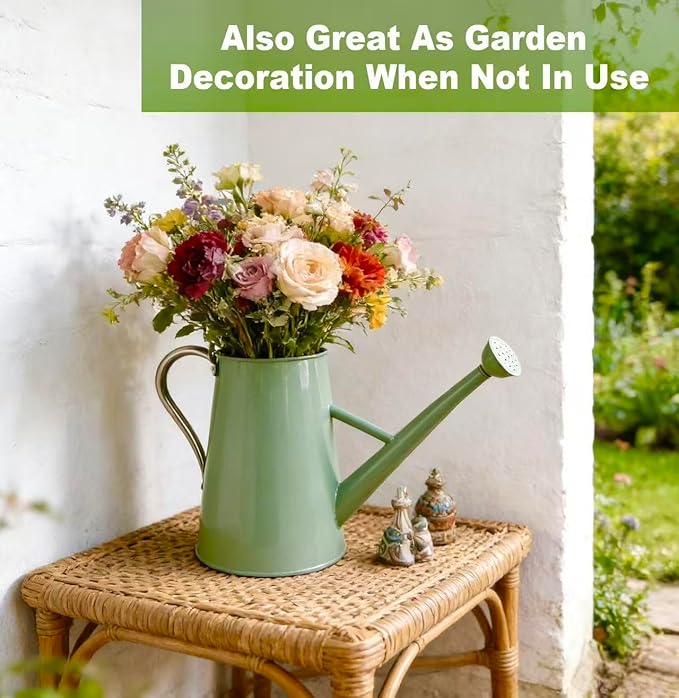 Watering Can for Outdoor&Indoor Plants,1.5 Gallon(5.7L) Metal Watering Can with with Removable Spout,Large Galvanized Steel Garden Flower Water Can Watering Pot with 2 Handles,Cream Green
