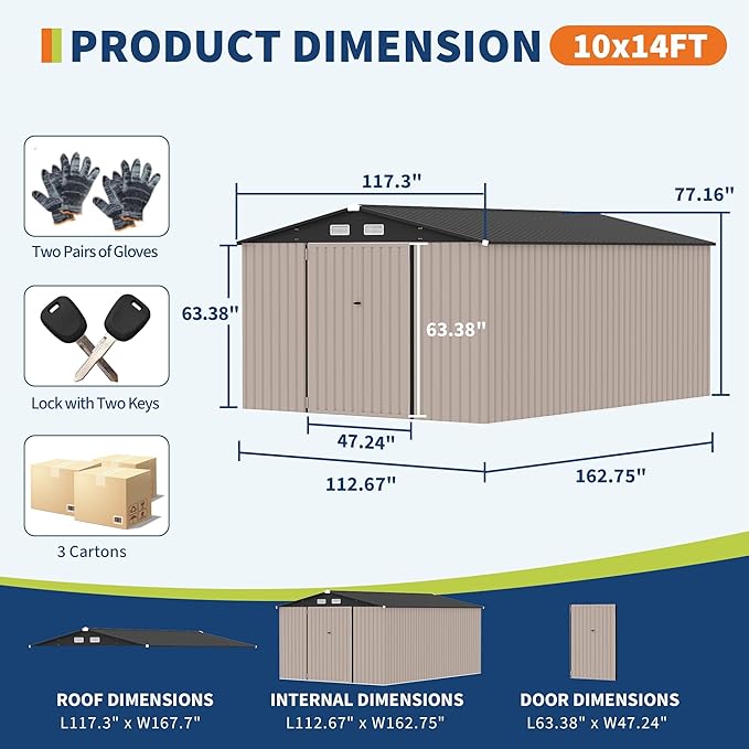 10X14 Ft Outdoor Metal Storage Building, Secure Lockable Door & Air Ventilation System, Premium Metal Tool Shed for Garden, Backyard, Patio, Ideal for Lawn Equipment & Tools