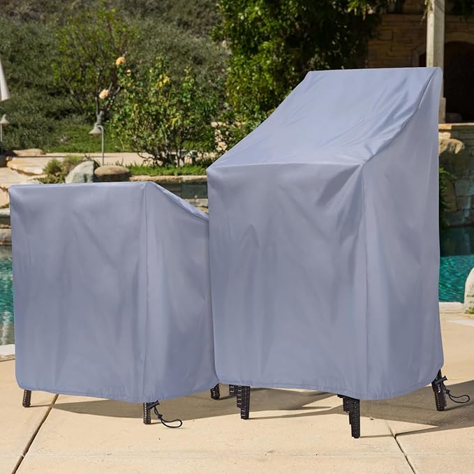 Stackable Patio Chair Cover, Outdoor Chair Cover Waterproof, Stacked Chairs Lawn Chair Covers Outdoor Stack Chairs for All Weather Protection (Grey, 25"L x 25"W x 47”H)