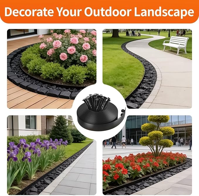 Green orange Landscape Edging Border,Garden Edging 4 Inch 100FT Tall Plastic Landscape Edging with 150 Stakes, Flexible Tool-Free Lawn Border for Yard, Flower Bed & Landscaping