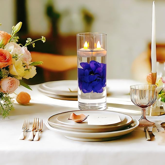 24 Pack Flameless Floating Candles and Floating Artificial Flower Led Battery Operated Waterproof Floating Candles Tea Lights for Vases Centerpieces at Wedding, Party, Pool Decor Purple