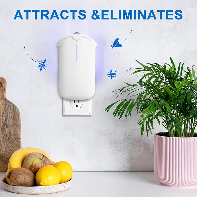 Flying Insect Trap & 5 Cartridges - Attracts and Traps Flying Insects Fruit Flies Mosquitoes - Compatible with Refill (1 Plug-in Base + 5 Cartridges)