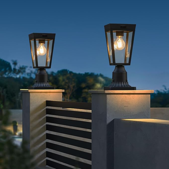 LUTEC Solar Post Lights, Dusk to Dawn Aluminium Solar Lamp Post Light with Pier Mount Base, Solar Powered Outdoor Waterproof Post Lights for Garden Yard Patio