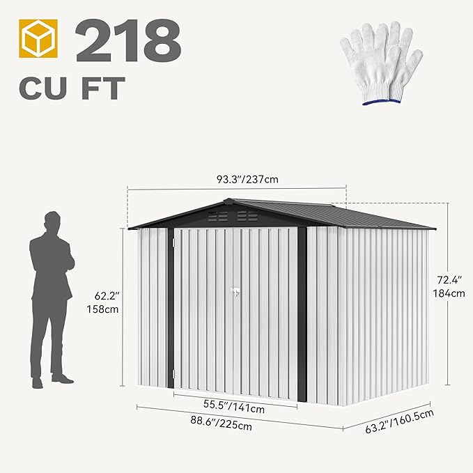 DWVO 8'x6' Large Metal Outdoor Storage Shed, Heavy Duty Tool Storage Sheds for Backyard Patio Lawn - Ideal for Bicycles, Garden Tools, and Lawn Equipment, Easy-to-Assemble, White