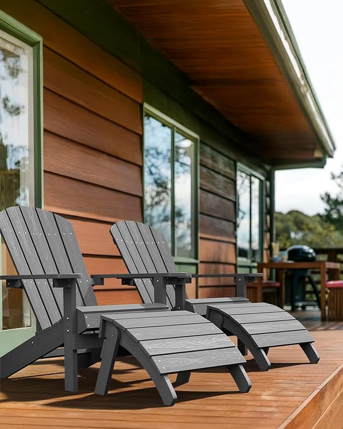 YEFU Adirondack Chairs Set of 4 Plastic Weather Resistant-Grey, Modern Poly Lumber Outdoor Chairs Like Real Wood, Widely Used in Outdoor, Patio, Deck, Outside, Fire Pit Garden, Campfire Chairs