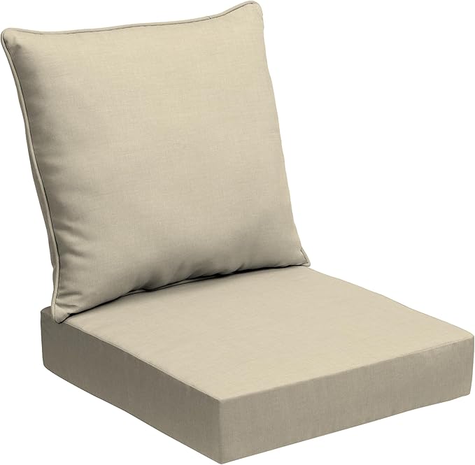 Arden Outdoor Foam Deep Seat Cushion Set, 24x24, Premium High-Density Foam, Never Flattens, Weather-Proof for Patio Chair Sofa Couch, Tan Leala