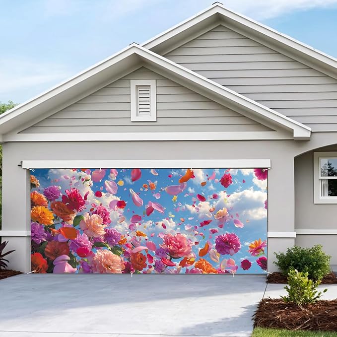 6 * 13FT Spring Flower Garage Door Cover Decorations Flower Garage Door Banner for Outdoor Indoor Spring Party Photography Backdrop