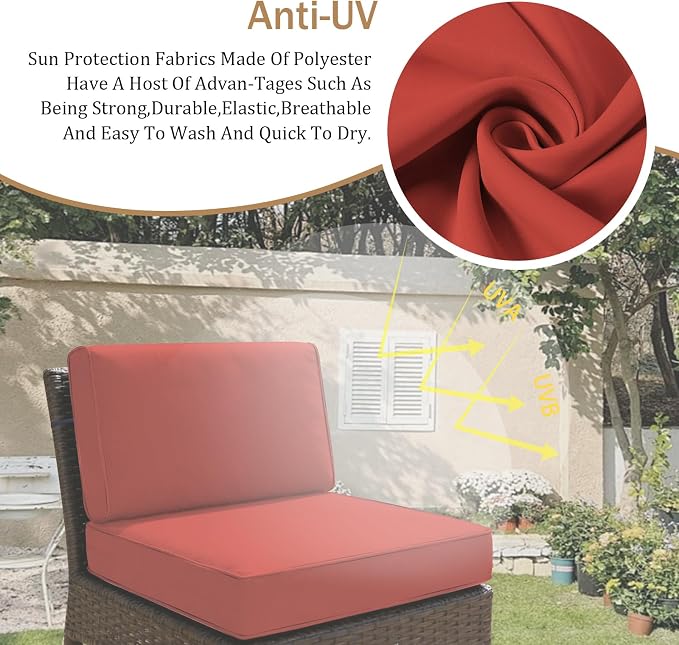 14 Piece Outdoor Furniture Replacement Cushions, Cover+Filling, 25.6" x 25.6" x 4" Foam Waterproof Outdoor Sofa Cushion Sets, Fit Wicker Rattan Sectional Conversation Set,Brick Red