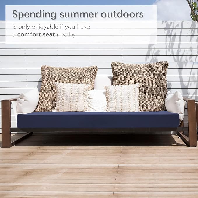 Favoyard Outdoor Bench Cushion 45 x 18 Inch Waterproof Patio Furniture Cushions 3-Year Color Fastness Garden Sofa Settee Couch Swing Pads with Handle and Attach Ties, Blue