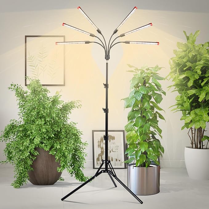 54 Watt Grow Lights for Indoor Plants with Stand, Standing Tall Plant Light, 4,8,12,16,20H Timer, Full Spectrum Bonsai Tree Grow Light, 24"-64" Adjustable Tripod Stand Plant Growing Lamps