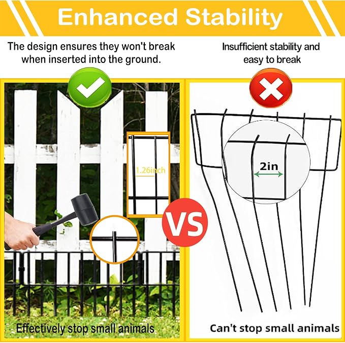 26 Pack Animal Barrier Fence, 12In(H) x 28.00Ft(L) Upgrade 1.26 in Gap Decorative Fences No Dig Fence for Rabbit and Dog, Rustproof Metal Wire Garden Fence Border for Garden Patio Landscaping
