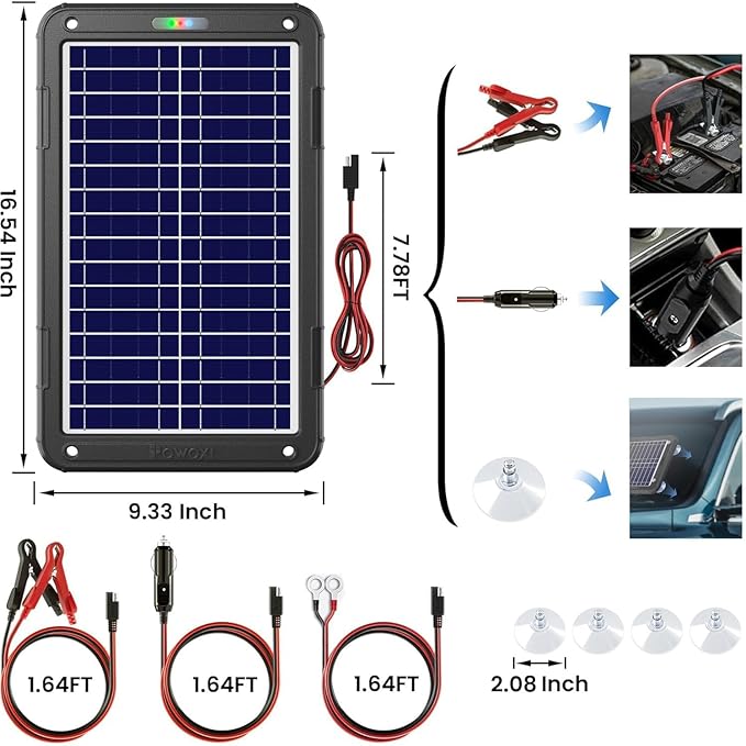POWOXI 12V Solar Car Battery Charger: 12W Solar Panel Kit Battery Trickle Charger Maintainer with Smart PWM Controller for Car - RV Boat Marine Motorcycle - for Trailer Truck Snowmobile Tractor
