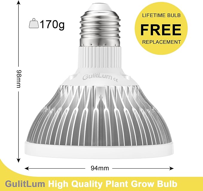 Grow Light Bulbs for Indoor Plants Full Spectrum, LED Grow Light Bulb 18W(180W Equivalent) 3500K Warm Light,PAR30 E26 Base for Regular Lamps,High PPFD for Plant Growing and Seed Starting,2 Pack.