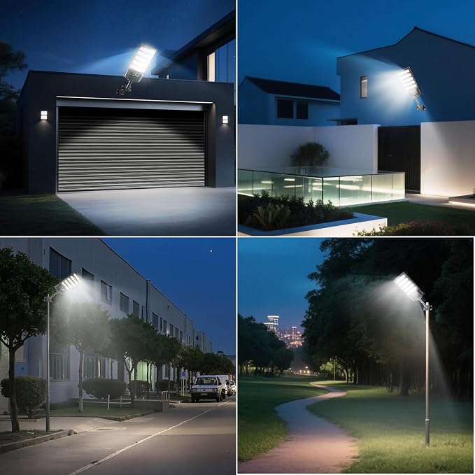 4Pack Solar Street Lights Outdoor Waterproof, 30000LM 6500K LED Motion Sensor Lights, Dusk to Dawn Solar Flood Light with Remote, Solar-Powered Parking Lot Light, Commercial Area Lighting for Outside