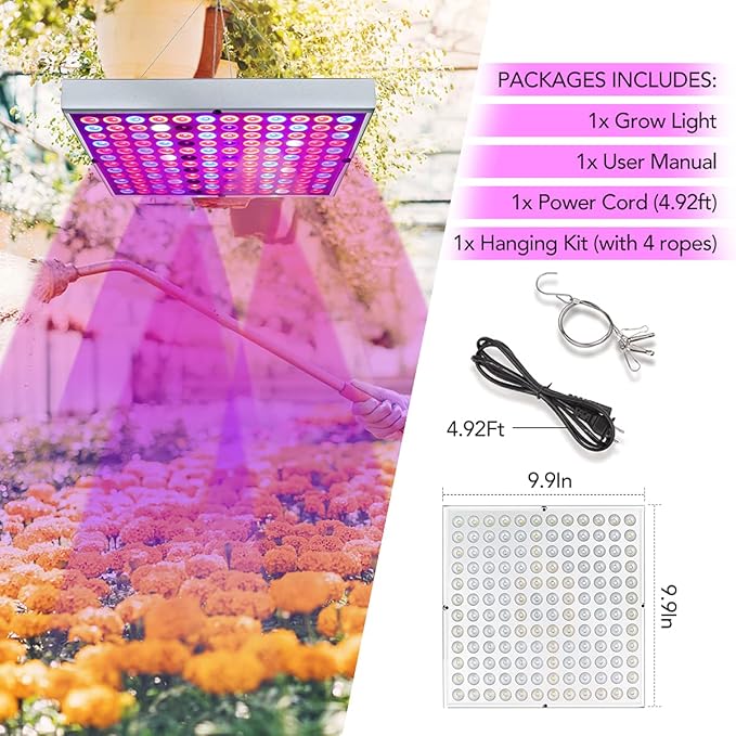 Juhefa LED Grow Lights for Indoor Plants, Panel Plant Light Full Spectrum with IR & UV Bulbs for Seedlings,Micro Greens,Clones,Succulents (Size:9.9x9.9inches)
