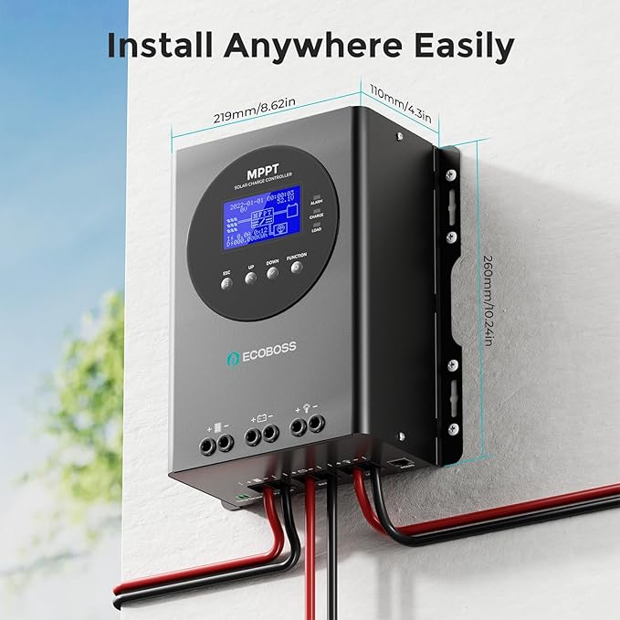 60A MPPT Solar Charge Controller 12V/24V/36V/48V Auto, Max 150V PV Input, LCD Display, Adjustable Parameter Solar Panel Regulator for Lithium, Gel, Flooded Battery