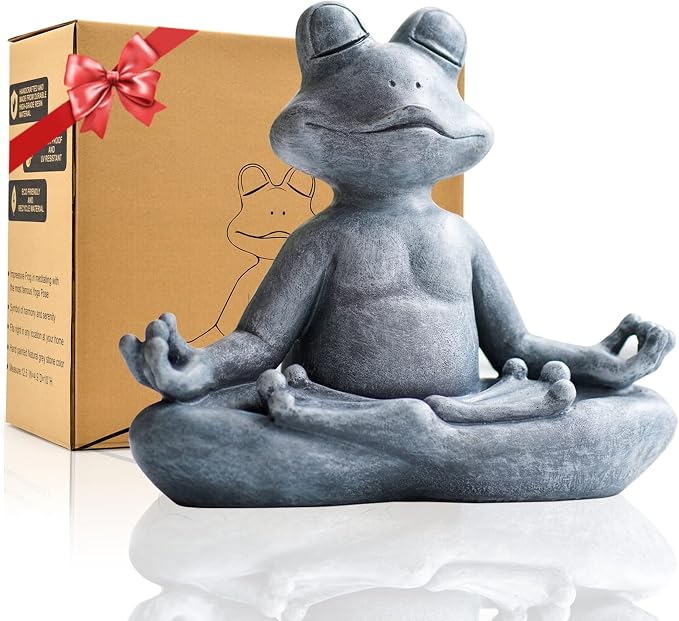 Goodeco Meditating Yoga Frog Statue - 12.5" Lx10 H for Home, Garden & Gifts | Zen garden decor, gifts for women/mom, weather-resistant resin for durability, suitable for indoor & outdoor display