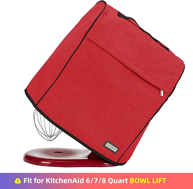 HOMEST Stand Mixer Cover Compatible with KitchenAid 6/7/8 Quart Bowl Lift,Dust Cover with Zipper Pocket for Accessories, Red (Patent Design)
