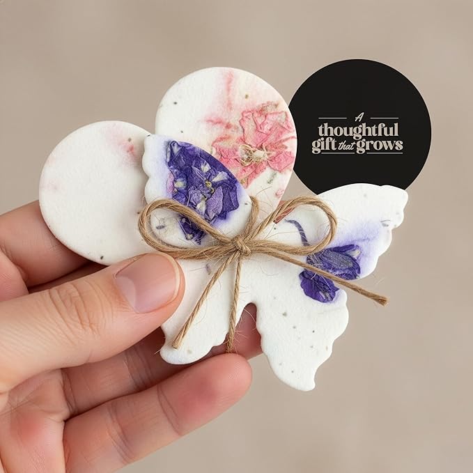 Combo Seed Paper - 24pcs Hearts & 24pcs Butterflies, Writable & Plantable Wildflower Gifts for Mom this Mother’s Day, Use for Shower Favors Weddings, Heart Party Favors or Easter Decoration