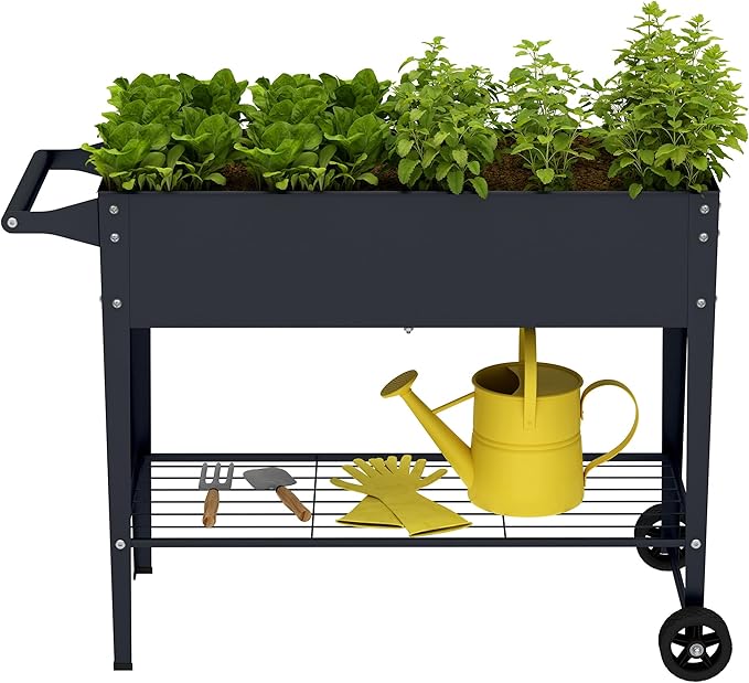 Elevate 32" Tall Raised Garden Bed with Wheel,Planter Box for Backyard,Outdoor Garden, Patio, Balcony, 400lb Capacity,Grey