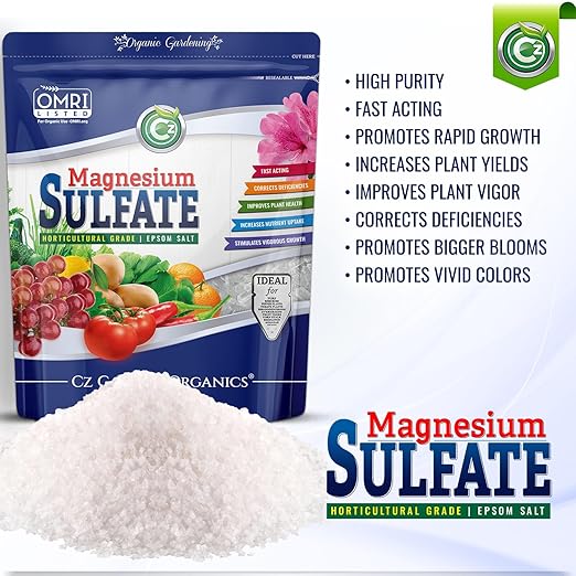 Magnesium Sulfate Epsom Salt Fertilizer - Made in USA - Plant Food for Hydroponics, Plants, Flower Gardens - Fruit, Vegetables, Holistic Herbs. OMRI Listed (Cz Garden Organics Magnesium Sulfate 19LB)