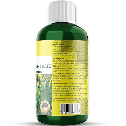 GARDENWISE Organic Premium Kelp Seaweed Fertilizer - Liquid Hydroponics Fertilizer - Liquid Plant Food - Nutrient-Rich Soil Enhancer - Natural Plant Food for All Indoor Plants (16 oz)