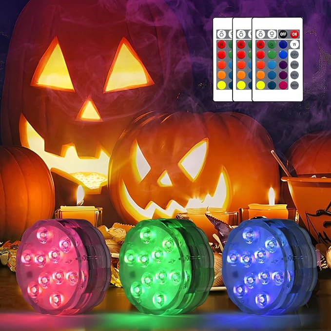 POLENTAT Submersible LED Lights with Remote, 16 Colors 4 Modes Battery Powered Waterproof LED Pool Lights for Inground Pool Above Ground Pool Bathtub Decoration (3 Packs)