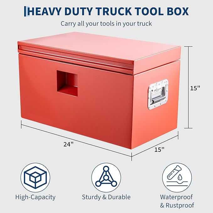 Heavy Duty Steel Truck Toolbox – 76x38x38cm – Gas Shock Lid – t-Handle Lock – Weatherproof Rubber Seal – Secure Underbody Storage Chest – Fits Pickup, Truck Bed, RV, Trailer