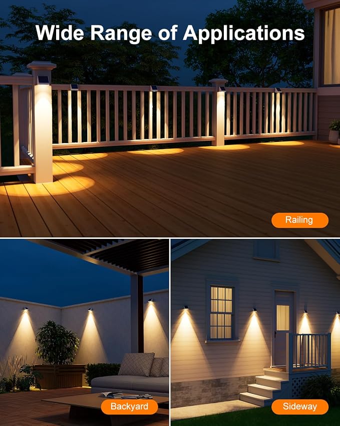 12 Pack Solar Powered Fence Lights Outdoor Waterproof with Warm White LED Spot Lens, for Outside Pool Cage, Patio, Yard, Rail, Garage, Adhesive Designed for Easy Mounted (White Shell)