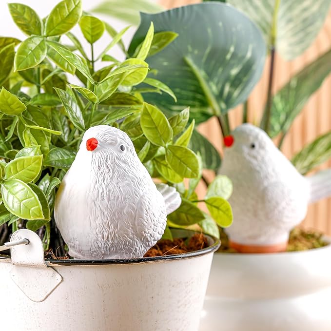 Sliner 8 Pack Bird Shaped Plant Watering Globes Self Watering Planter Insert Terracotta Irrigation Globe Devices with Slow Release Automatic Water Spike for Indoor Outdoor Potted Plant(White)