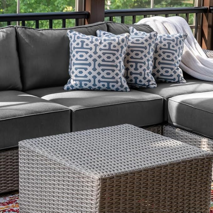 14 Piece Outdoor Patio Waterproof Cushion Covers, Fits 6-Seat Wicker Rattan Sectional Couch Chair Furniture Cover Replacement Set - Fade-Resistant Patio Cushion Covers with Zipper