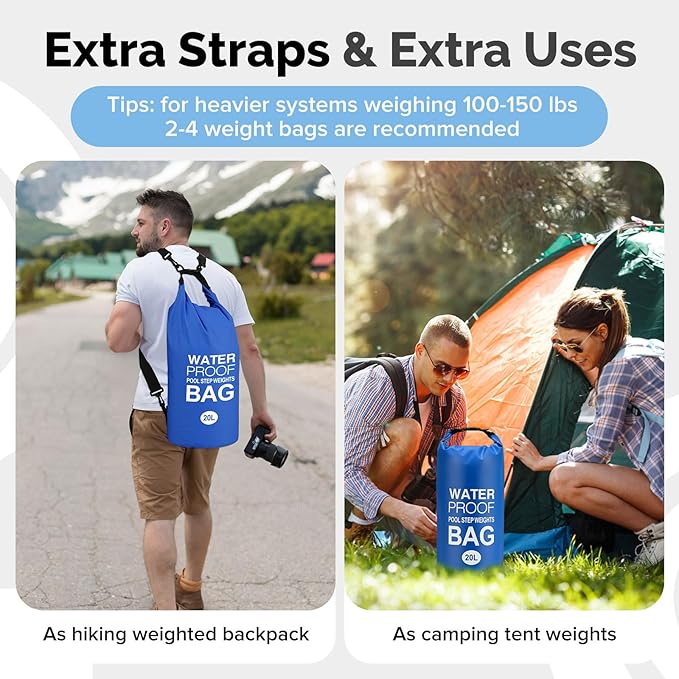 Goovilla Pool Ladder Weights Universal | 2 Pack 20L 500D PVC Waterproof Tear-Resistance Sand Bags for Above Ground Pools Steps | Easy to Fill and Seal with Strong Handle and 4 Straps (Dark Blue)