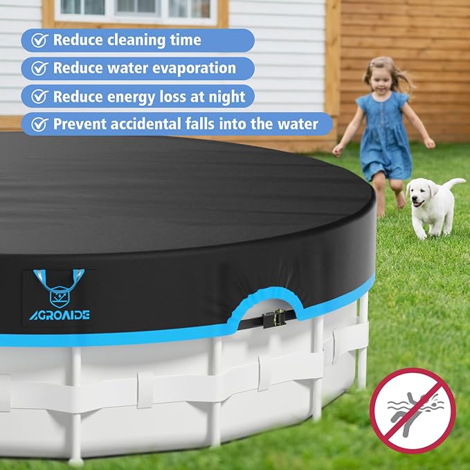 24ft Round Pool Cover Above Ground, Ratchet Tie Downs with 1500 lbs Break Strength - Upgraded Snug Fit, 420D Tear Resistant Fabric