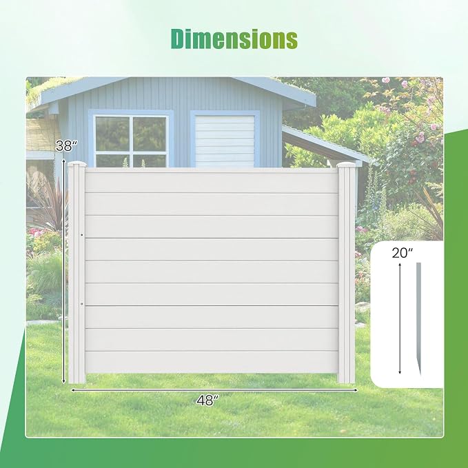 HAPPYGRILL Air Conditioner Fence, 4 Panels Outdoor Privacy Screen with Metal Stakes, No Dig Pool Equipment Enclosure, 48" x 38" Trash Can Screen Fence Kit for Outside Backyard, White