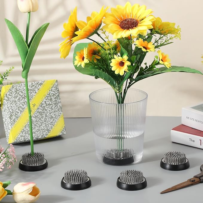 Sliner 8 Pcs 2.76 x 0.43 Inch Floral Frogs Round Brass Flower Holder Japanese Ikebana Vase Floral Frogs Arranger Fixed Tools Pin for Flower Arrangement Home DIY Craft(Silver)