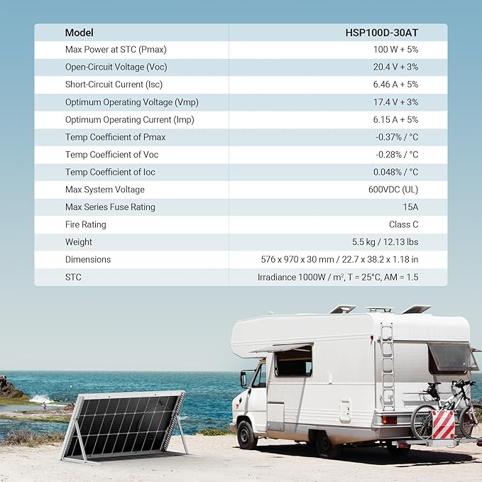HQST Bifacial 100W 12V Solar Panel, 9BB Monocrystalline Solar Panels with 25% High Efficiency Module PV Power for Battery Charging Boat, Caravan and Other Off Grid Applications