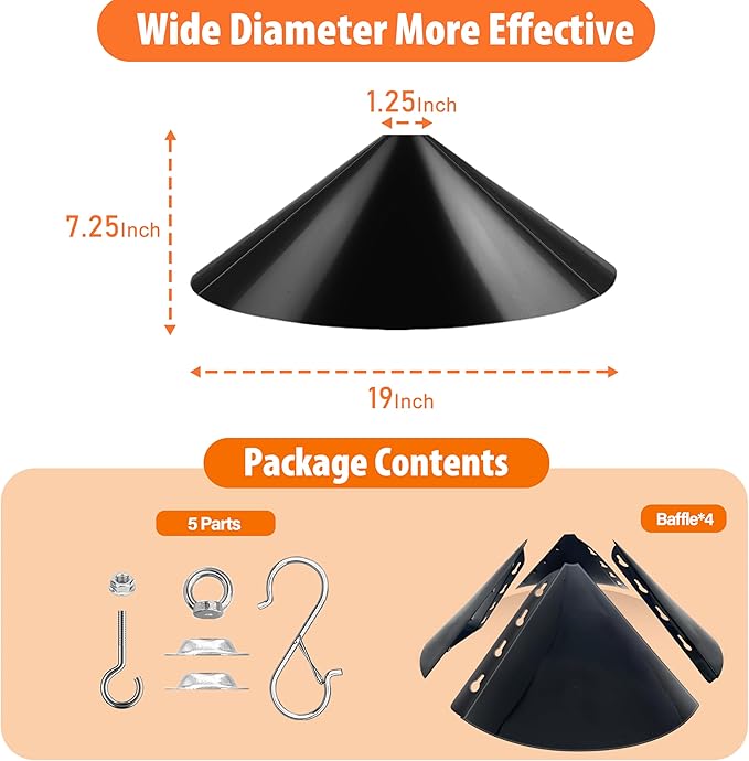 19-Inch Wide Rain Cover for Hanging Bird Feeders,Squirrel Baffle for Feeder Pole,Squirrel-Proofs for Outside Shepherd's Hooks,Baffle for Hummingbird Feeder (Black)