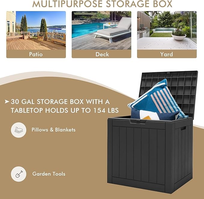 Giantex Deck Boxes Outdoor Waterproof - 30 Gallon Patio Storage Box with Lockable Lid, Built-in Handles, Storage Bin for Poolside, Package Delivery, Cushions, Garden Tools, Outside Storage Box (Black)