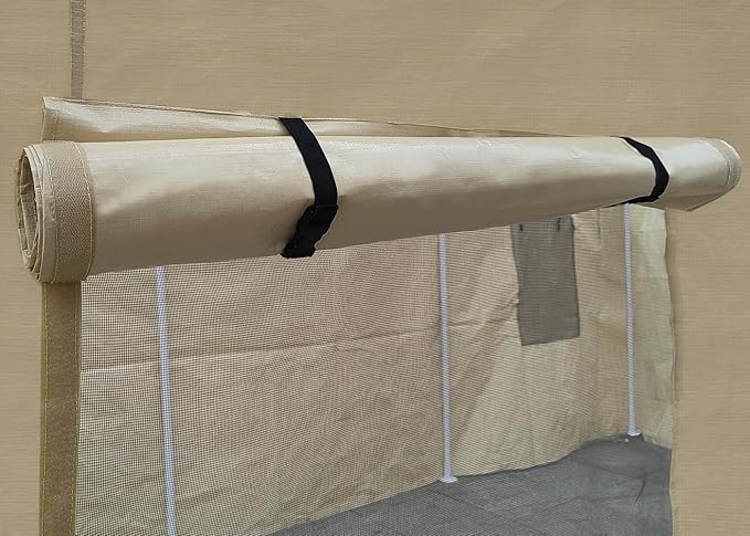 10 * 20 FT Carport Sidewall kit Panel Set of 4 with Mesh Windows and Double Head Zippers, 180G PE Waterproof & UV Protected Replacement Sidewall Cover, Beige