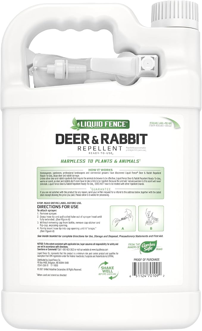 Liquid Fence Deer And Rabbit Repellent Ready-To-Use 1 Gallon, Apply Year-Round, 2 Pack