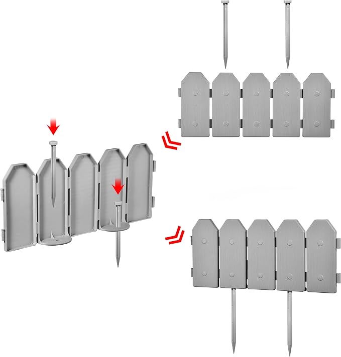 Evelyne Garden Border Edging: Wooden Grain Fence Dog Ear Design - Landscaping Fence Liner Lawn Edge Barrier - Decorative Lawn Landscape Panels Elements -Landscaping Edging (Gray, 10ft.)