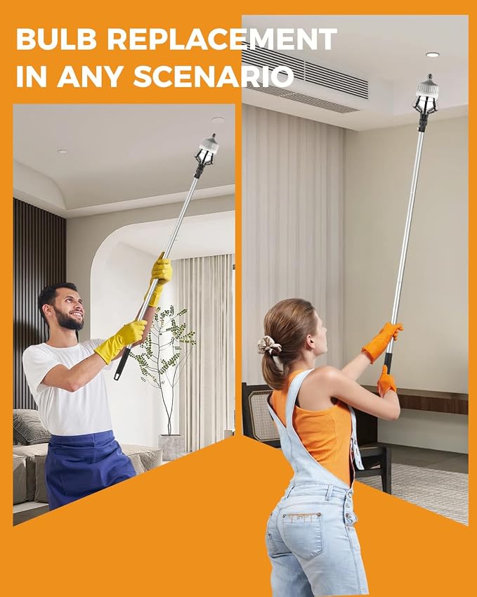 Upgraded 12FT Light Bulb Changer for High Ceilings, High Reach Light Bulb Removal Tool with Baskets and Suction Cup and Pole Extension for Recessed Lights and Standard Bulbs