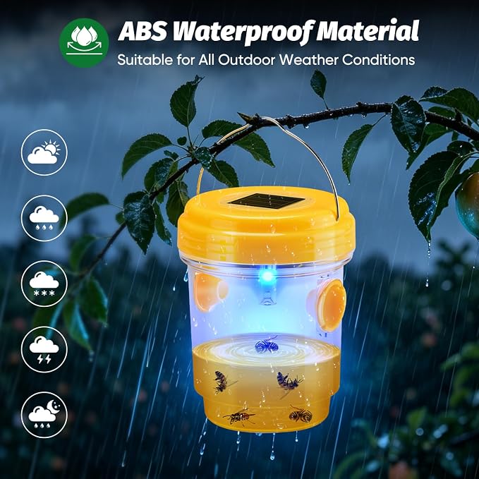 Wasp Traps Outdoor Hanging, Solar Wasp Trap for Hunting Wasps, Bees, Hornets, Insects, Carpenter Bee Traps for Outside, Reusable Wasp Traps, Bee Killer and Wasp Catcher for Outside 4 Pack